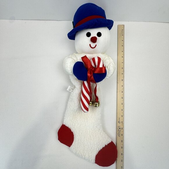 Vintage Snowman Christmas Stocking Parachute Fabric Sherpa Hat Candy Cane 24" - Picture 10 of 16